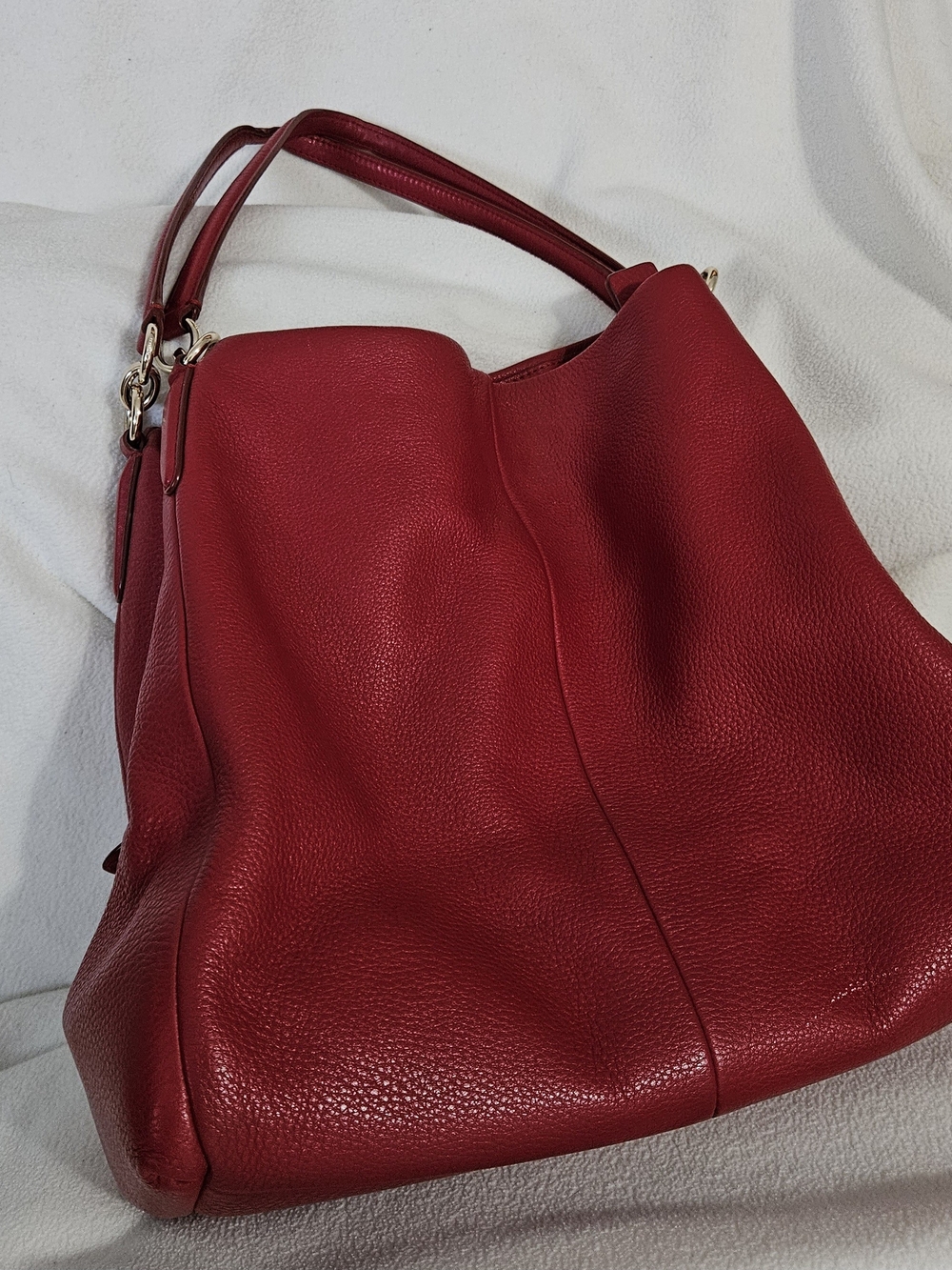 Red Leather Shoulder Tote Bag